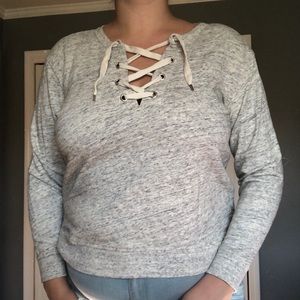Heathered Gray Lace Up Front Sweatshirt